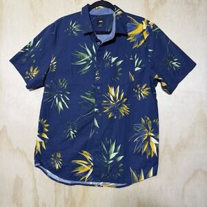 Vans Button Up Shirt Mens Large Blue Floral Tropical Short Sleeve Casual
